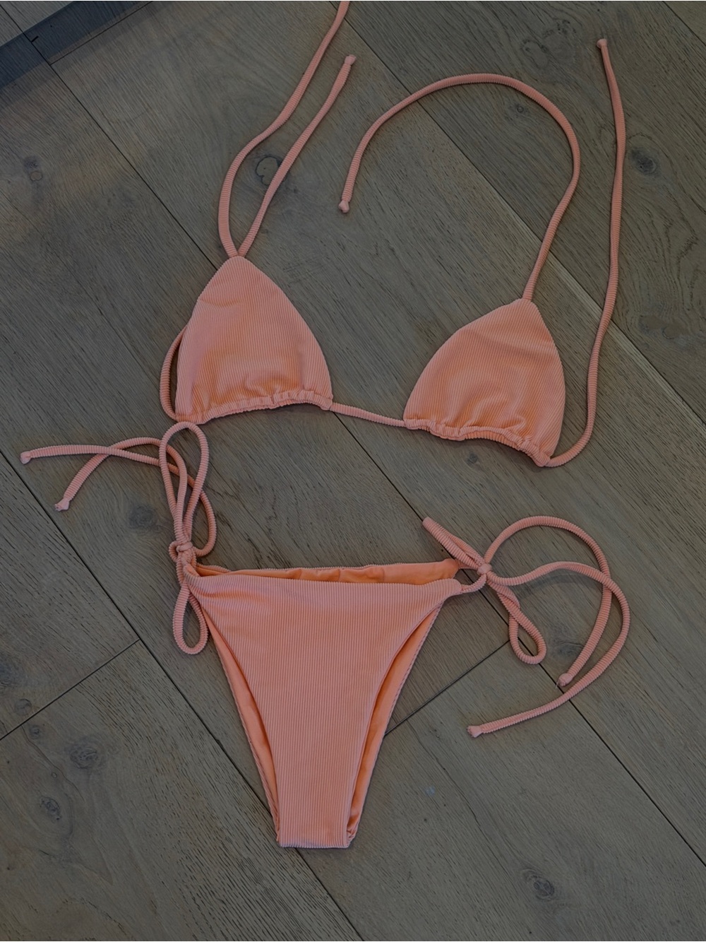 Nessy Swimwear Peach Ribbed String Bikini Set